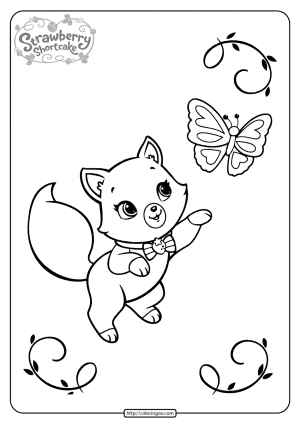 printable custard playing with a butterfly coloring page