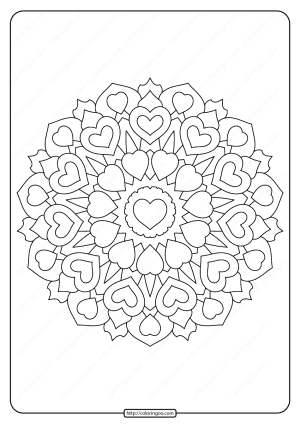 free printable heart mandala pdf coloring page