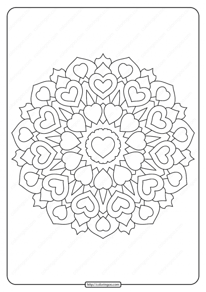 free printable heart mandala pdf coloring page