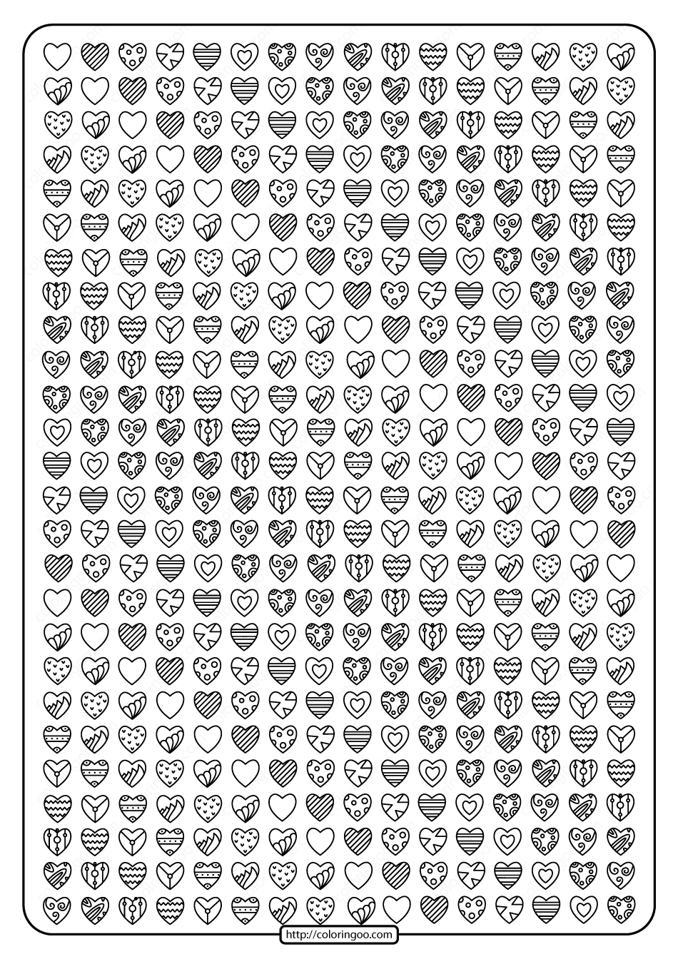 free printable lots of hearts coloring page