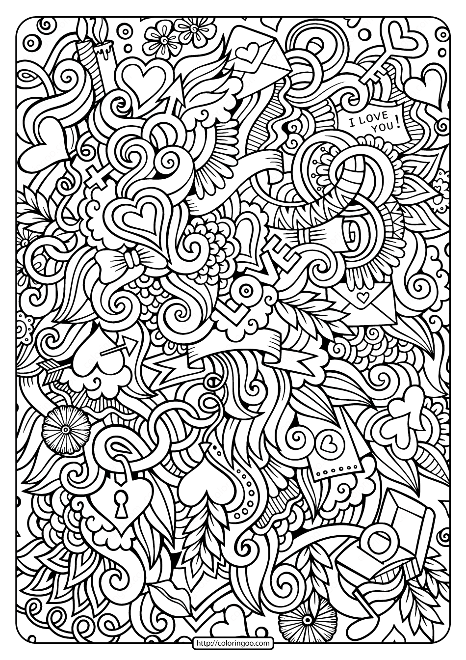 free printable love doodle coloring pages