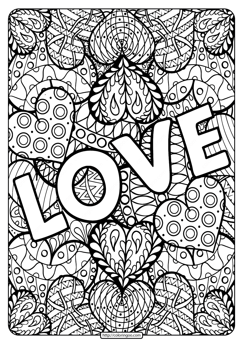 free printable love hearts coloring pages