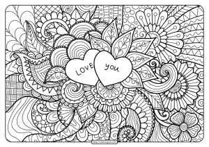 free printable love you zentangle pdf coloring page e1589297523447