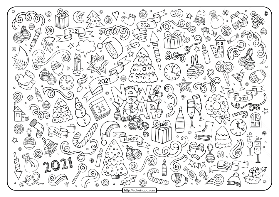 free printable new year 2021 doddle coloring pages