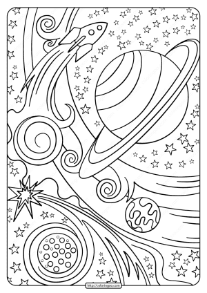 free printable rocket and planets pdf coloring page