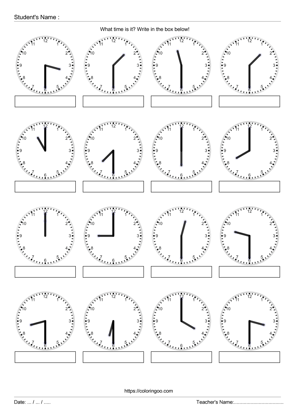 free printable what time is it exercise worksheet 01