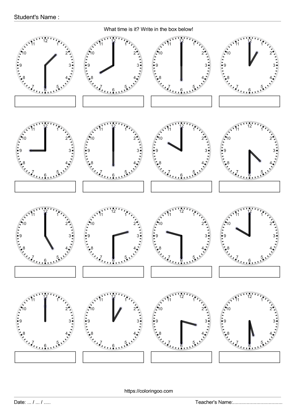 free printable what time is it exercise worksheet 04