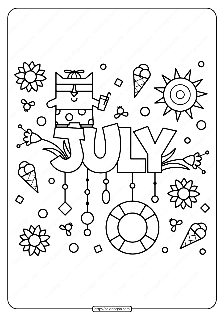 printable july pdf coloring page