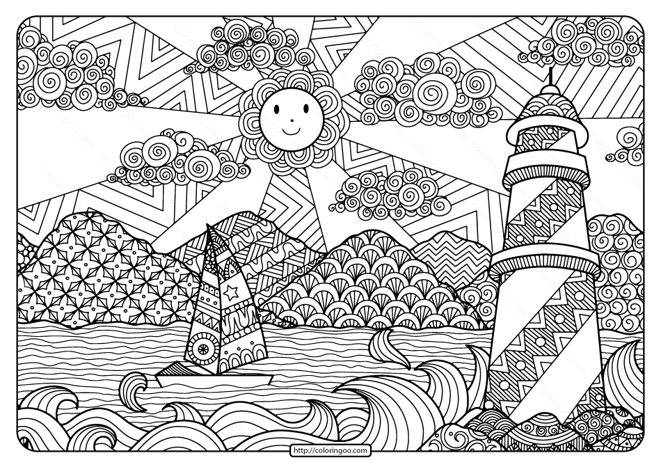 sailboat and lighthouse pdf coloring page