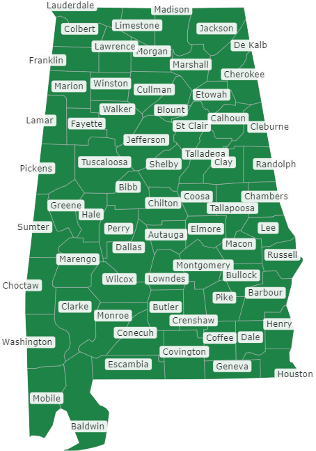 Printable Blank Map of Alabama Counties Pdf Worksheet