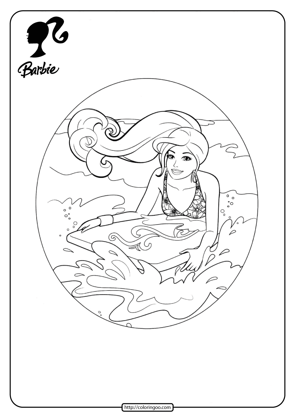 Free Printable Barbie Surfing Pdf Coloring Pages 20