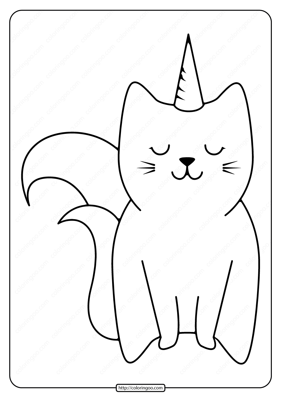 free printable cute caticorn pdf coloring page