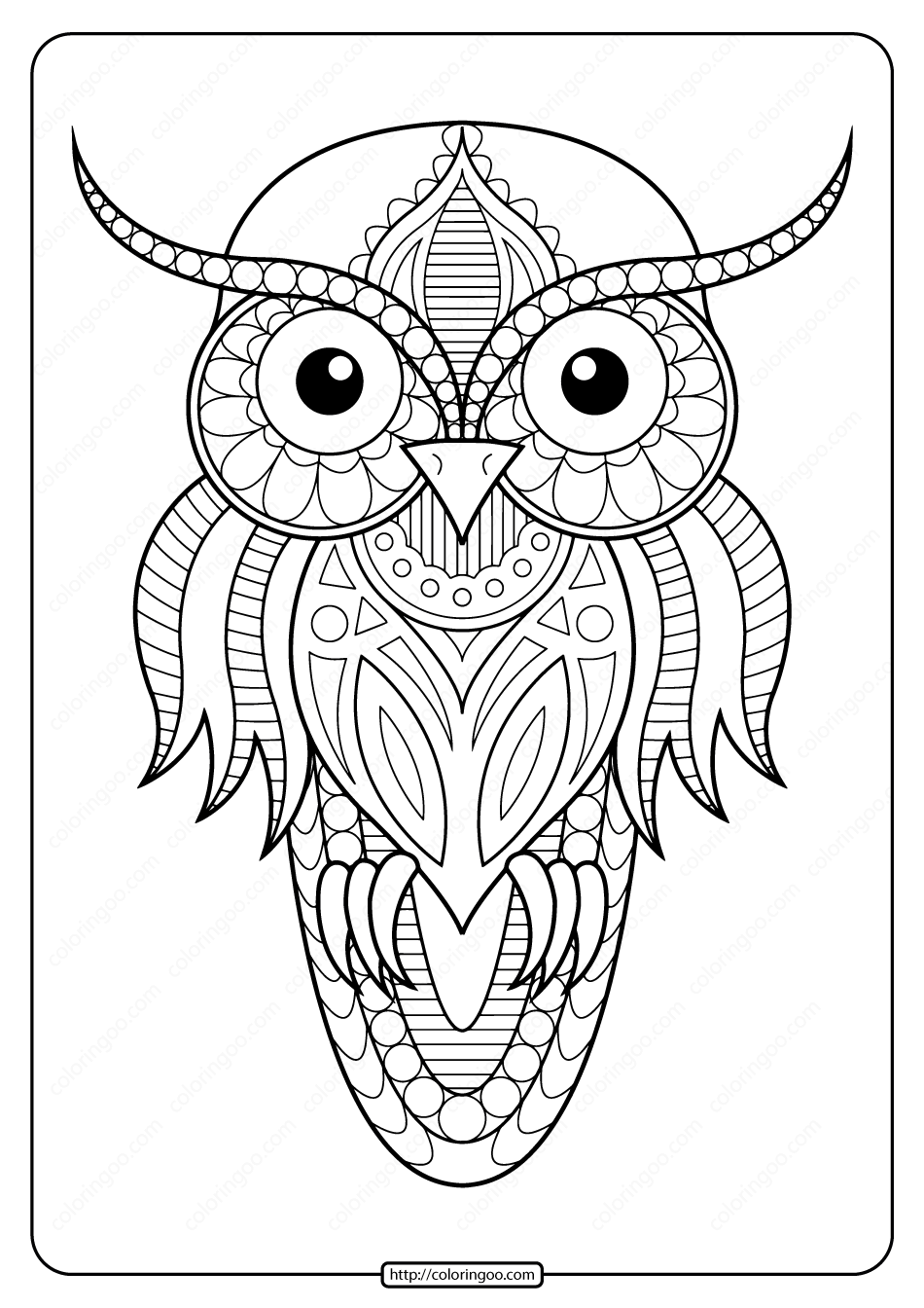 free printable owl animal coloring page