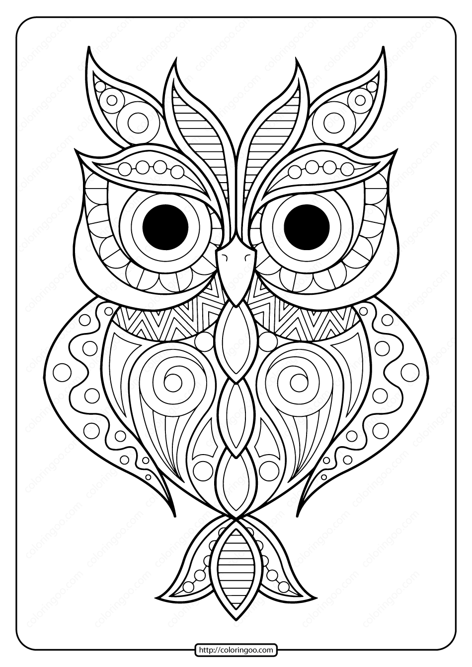free printable owl animal pdf coloring page