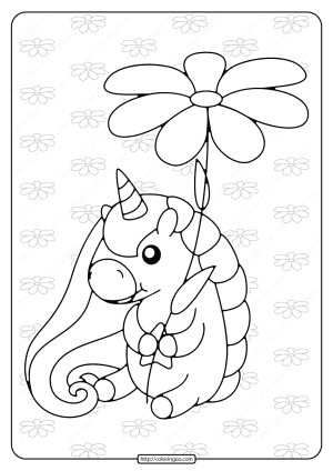 free printable unicorn holding a flower coloring page