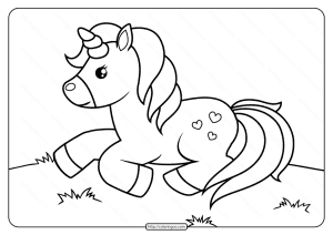 free printable unicorn laying on grass coloring page