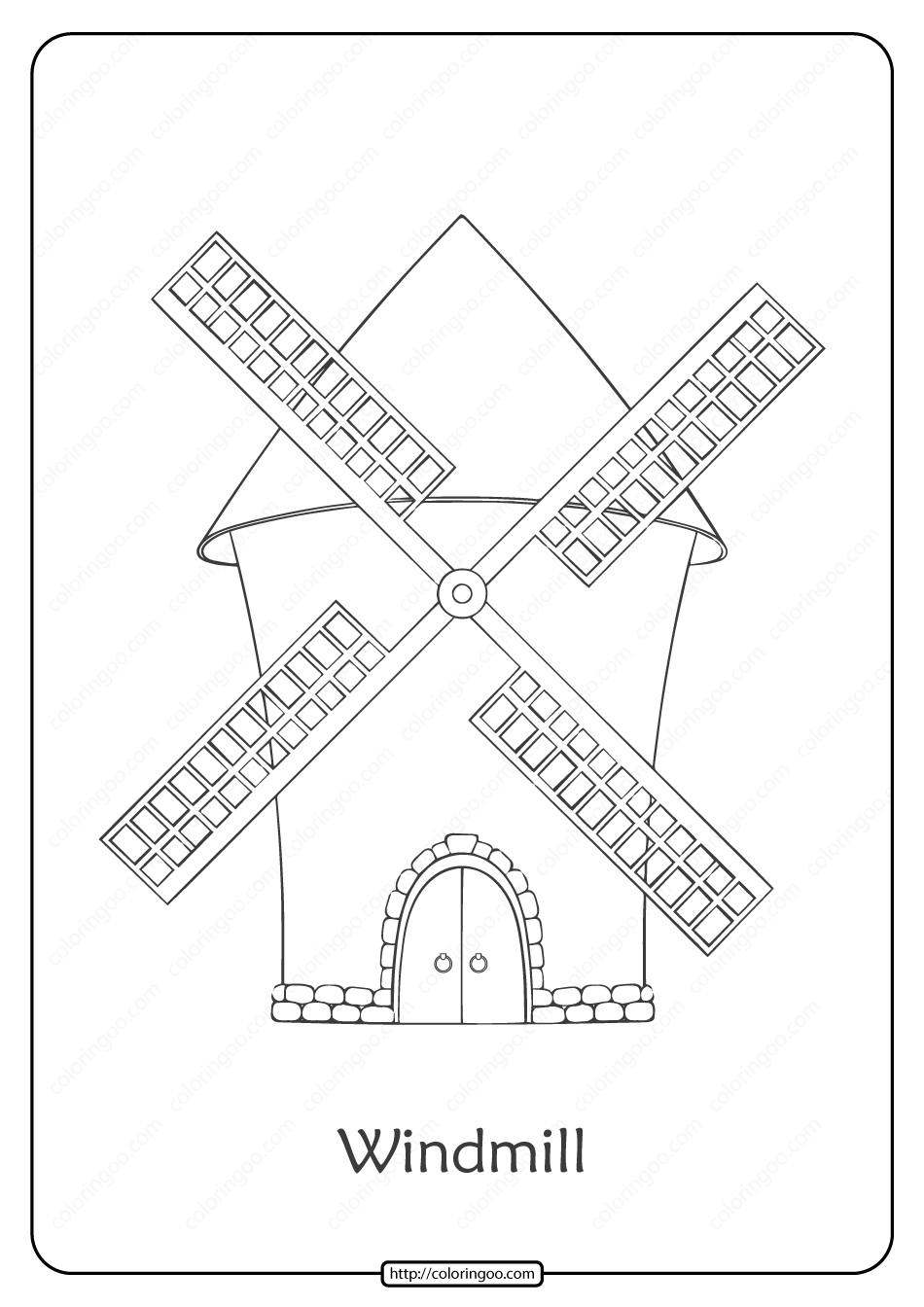 free printable windmill pdf coloring page