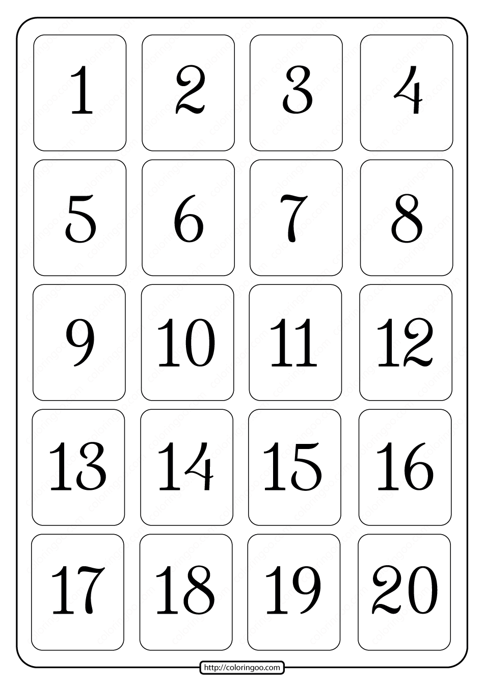 printable 1 to 20 rectangle border numbers worksheet 03