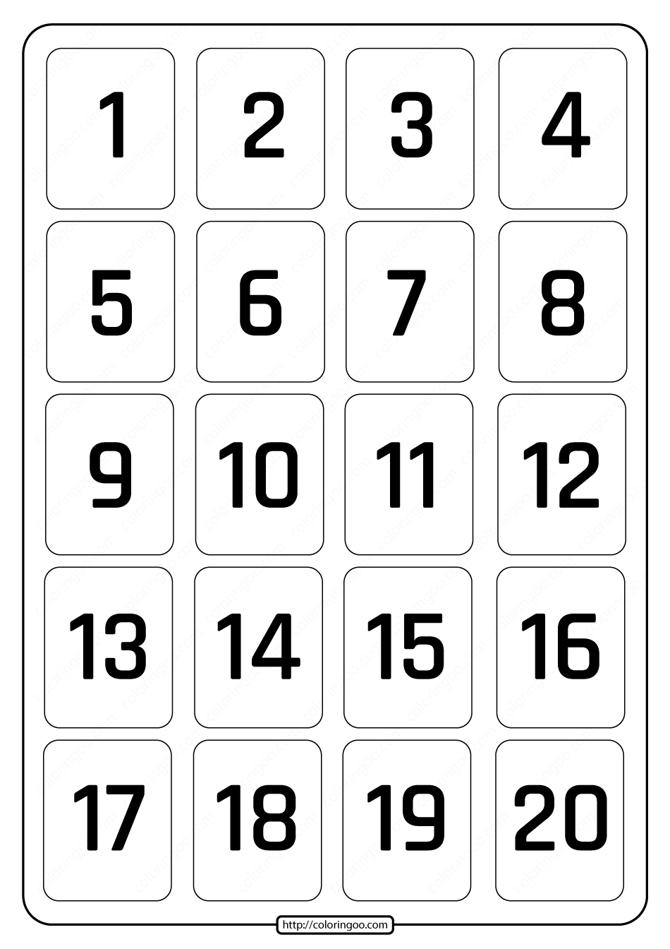 printable 1 to 20 rectangle border numbers worksheet 04