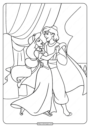 printable aladdin and jasmine dancing coloring page