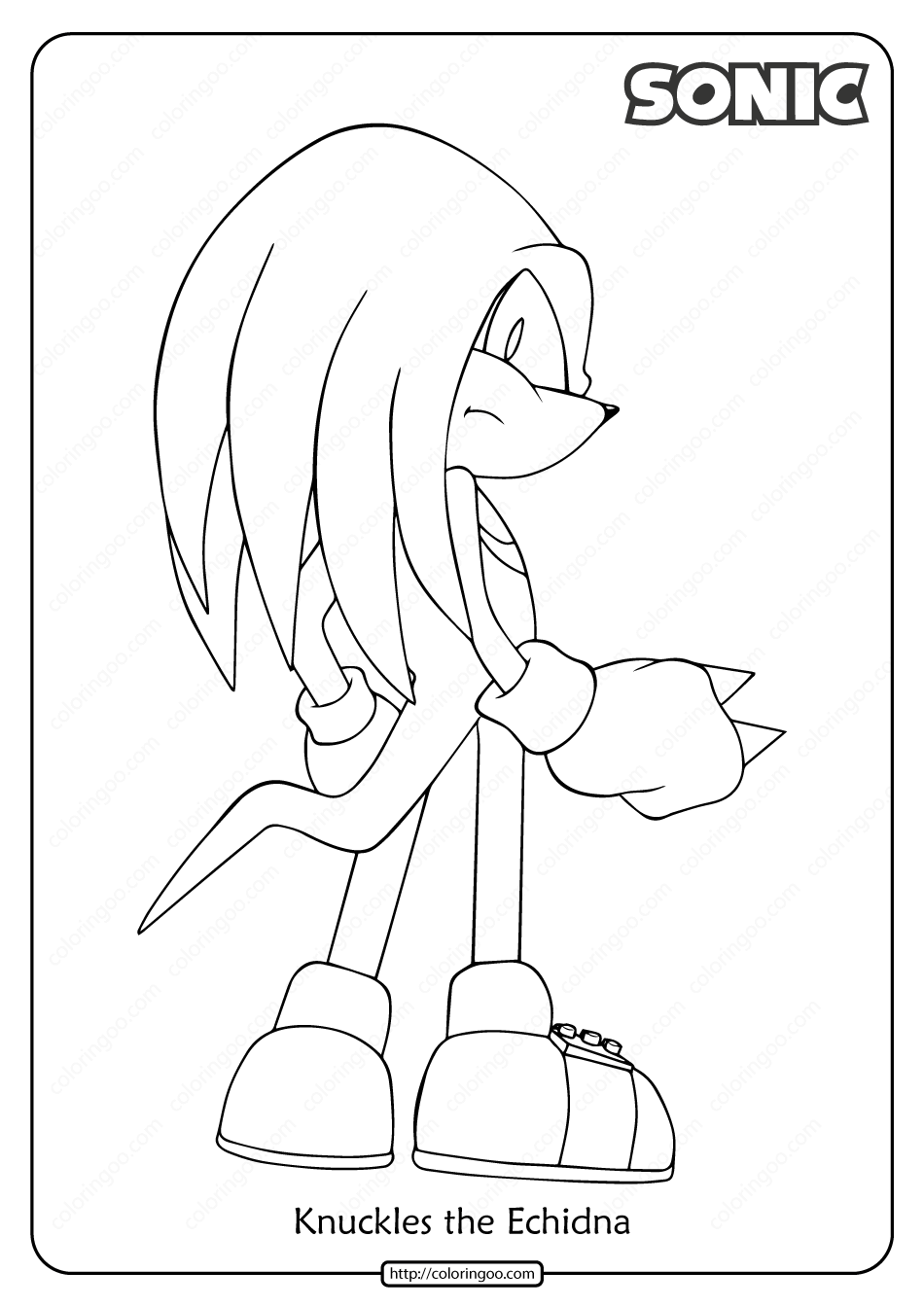 printable knuckles the echidna pdf coloring page