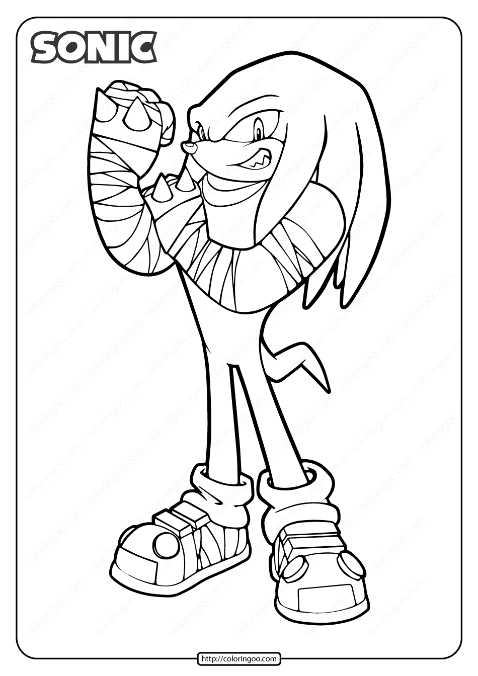 printable sonic knuckles the echidna coloring page