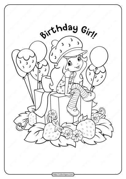 printable strawberry shortcake birthday girl coloring page