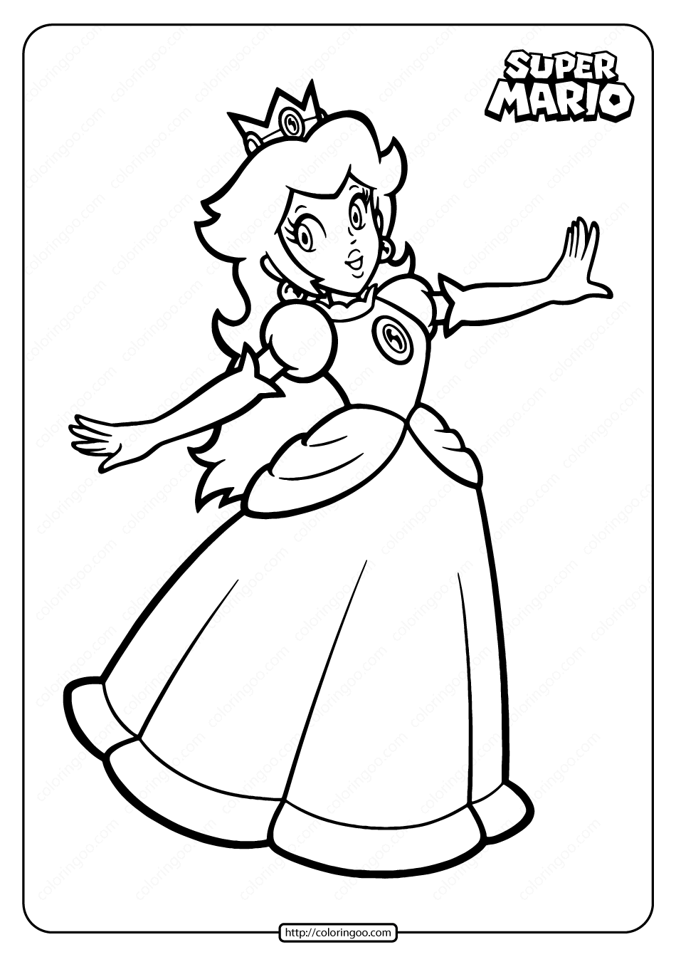 printable super mario princess peach coloring page