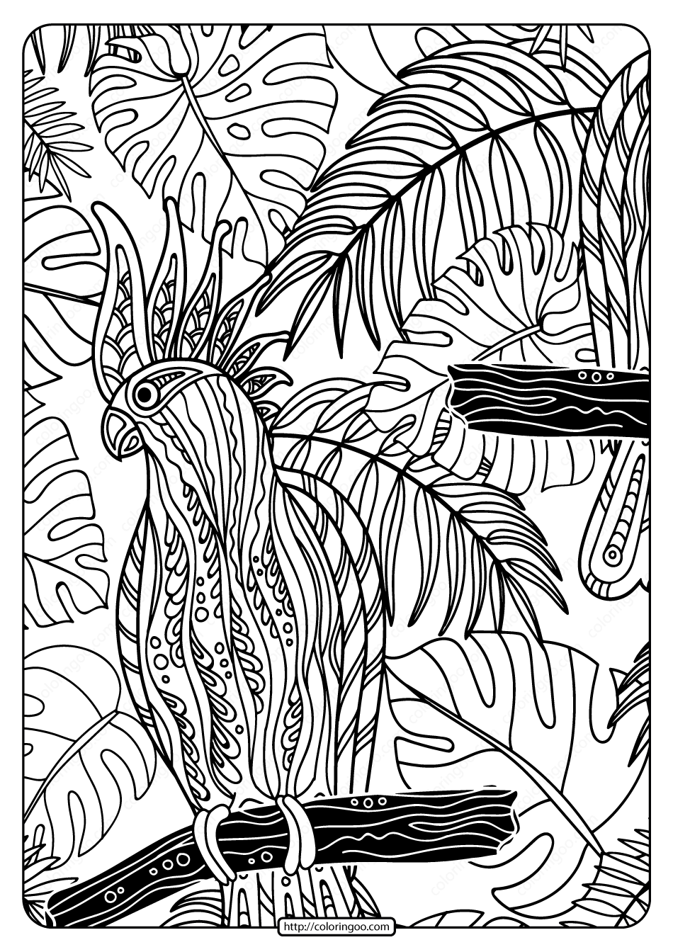 Free Printable Cockatoo Bird Pdf Coloring Page