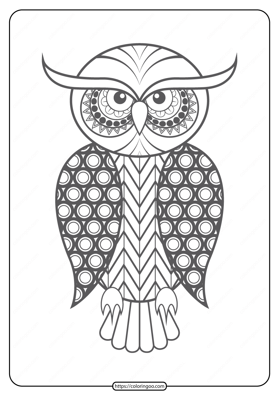 Free Printable Owl Pdf Animals Coloring Page 009