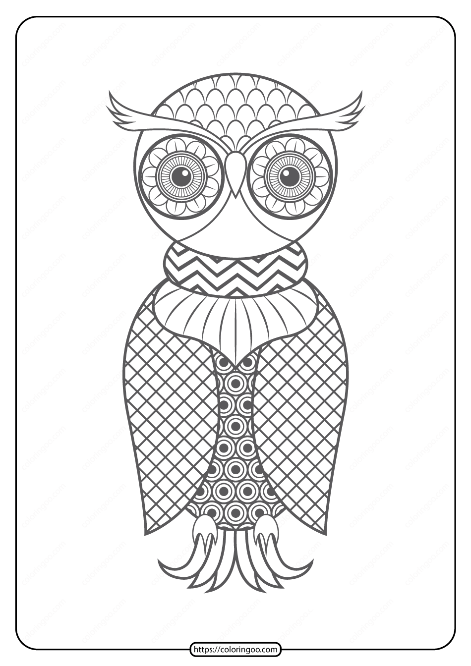 Free Printable Owl Pdf Animals Coloring Page 013