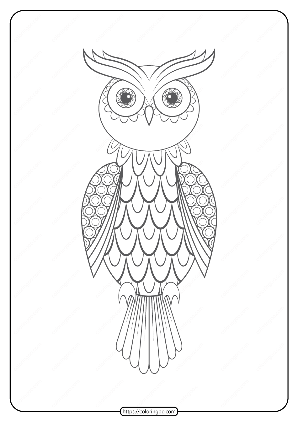 Free Printable Owl Pdf Animals Coloring Page 018