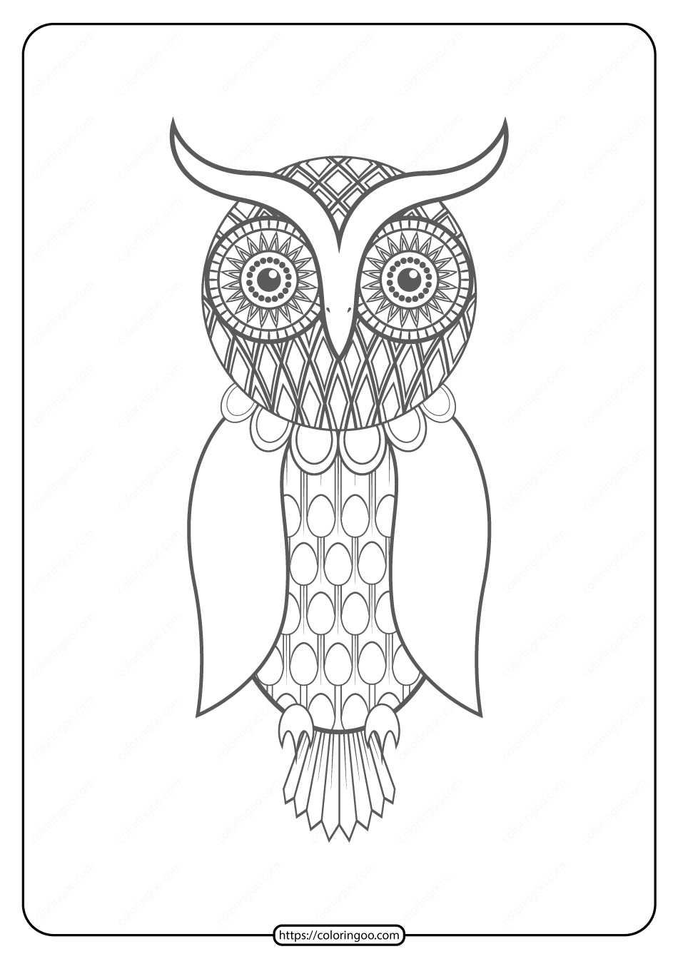 Free Printable Owl Pdf Animals Coloring Page 019