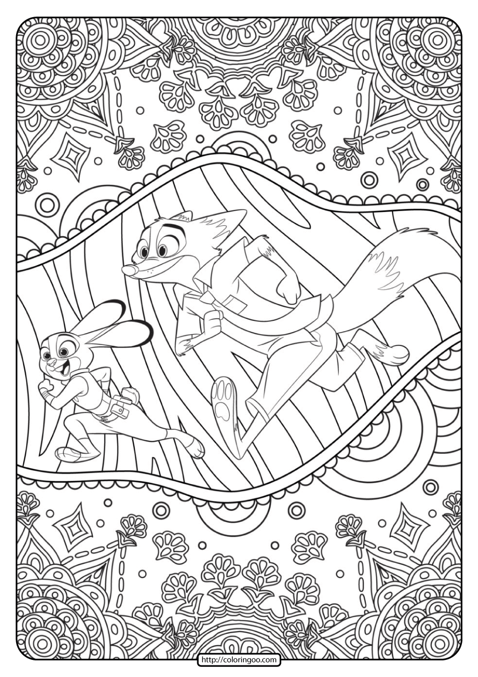Zootopia Judy Hopps and Nick Wilde Coloring Page