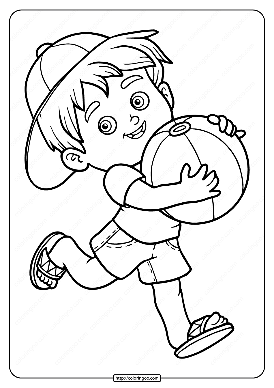 free printable a boy with ball pdf coloring page
