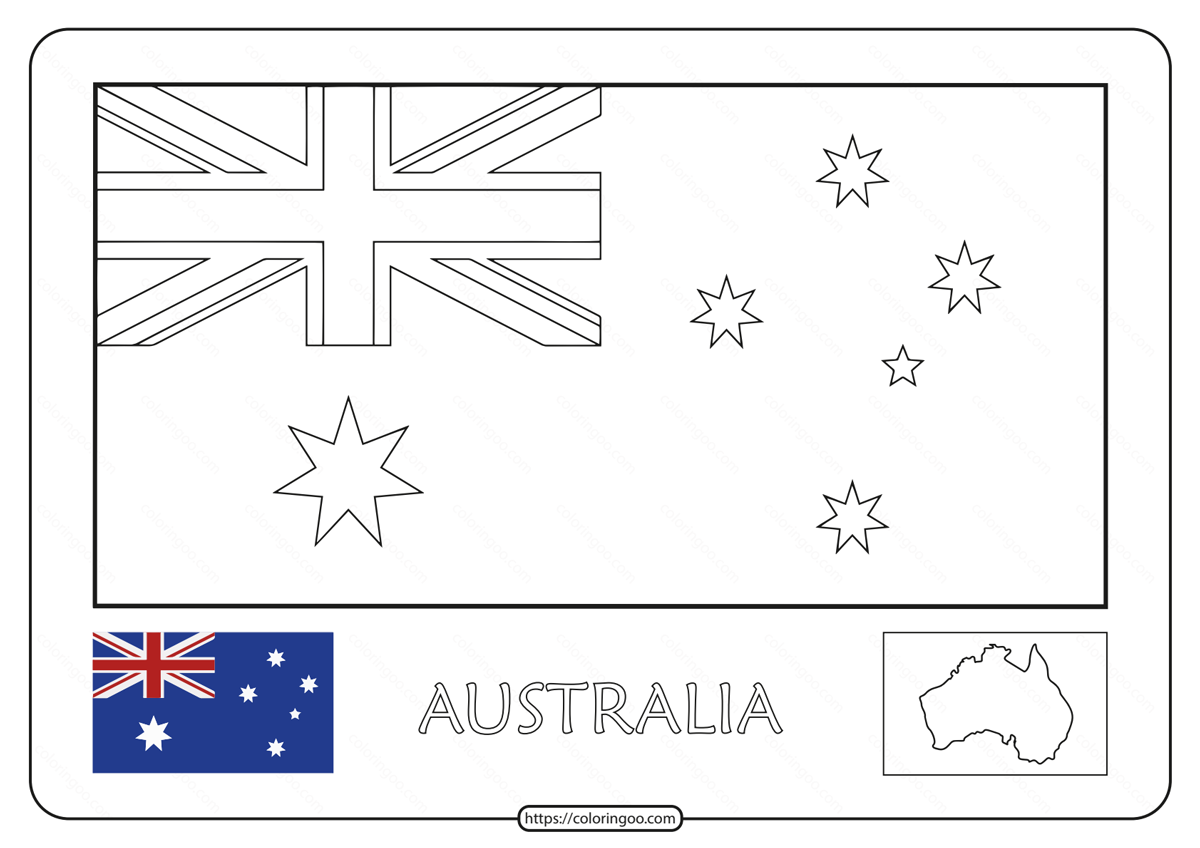 free printable australia flag and map outline pdf worksheet