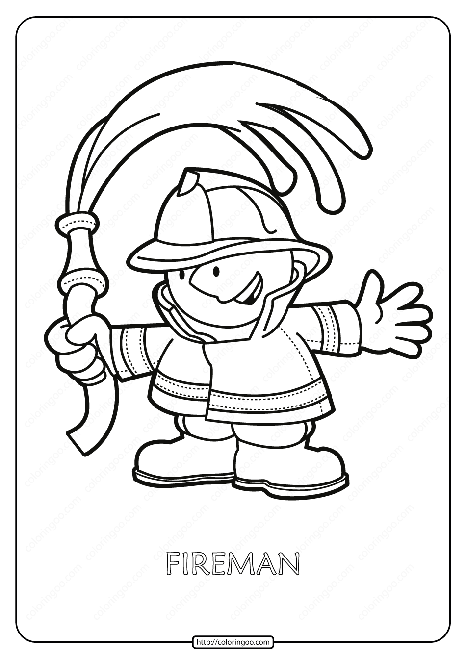 free printable fireman pdf coloring page