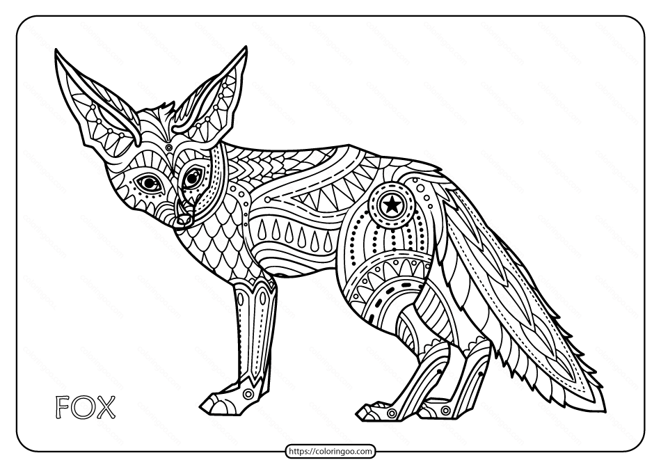 free printable fox hand drawn coloring page
