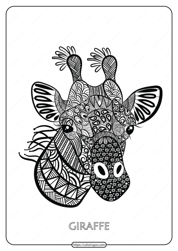 free printable giraffe adult coloring page