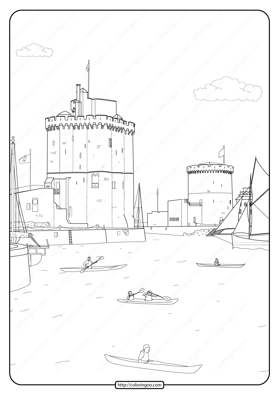 free printable seaside castle pdf coloring page