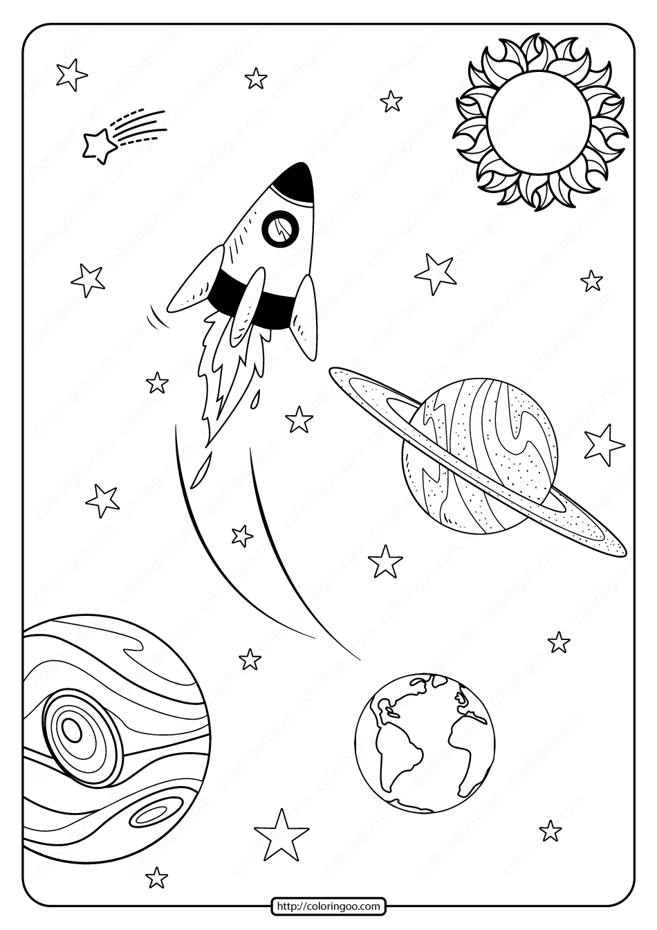 free printable space journey pdf coloring page