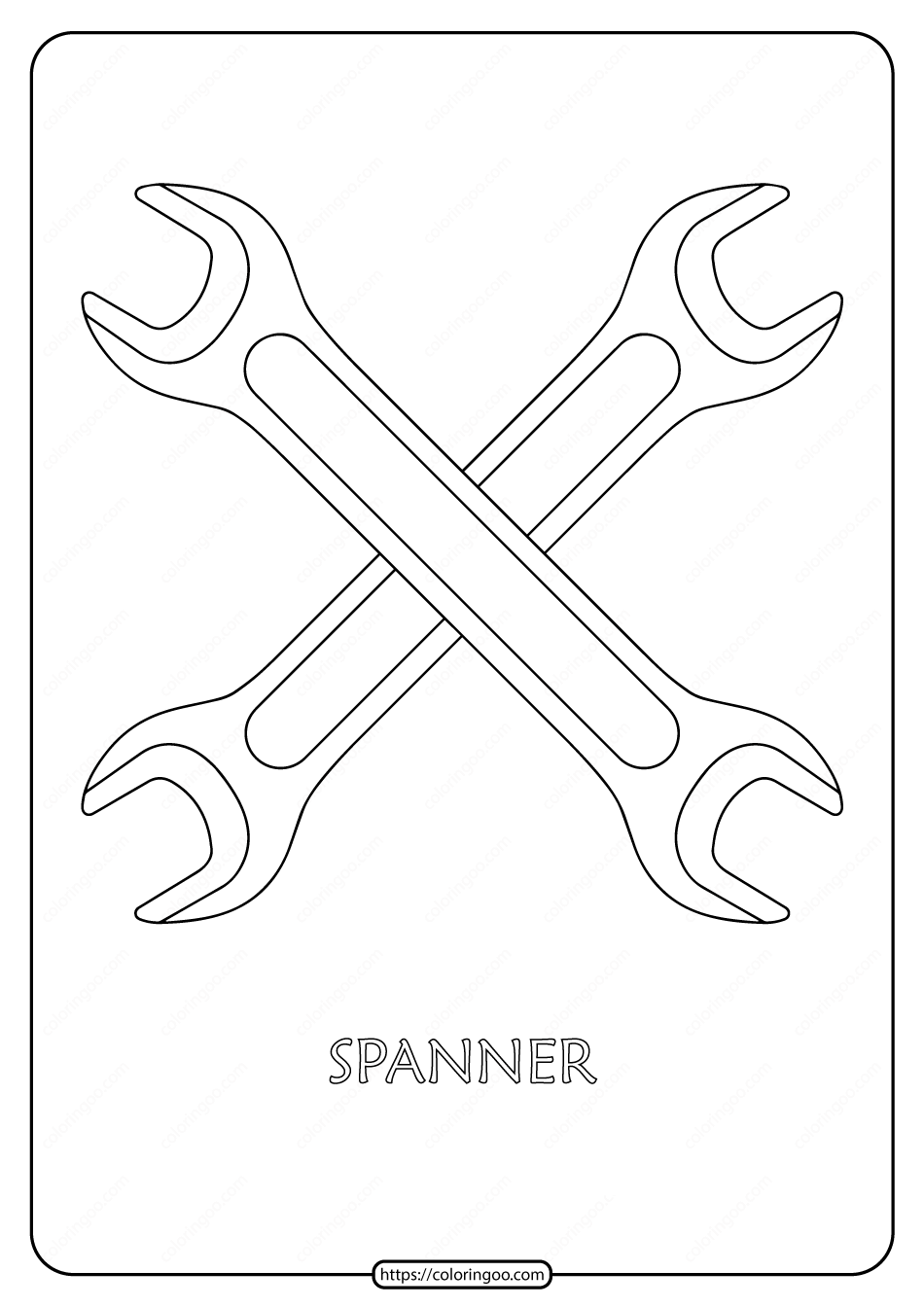 free printable spanner outline pdf coloring page