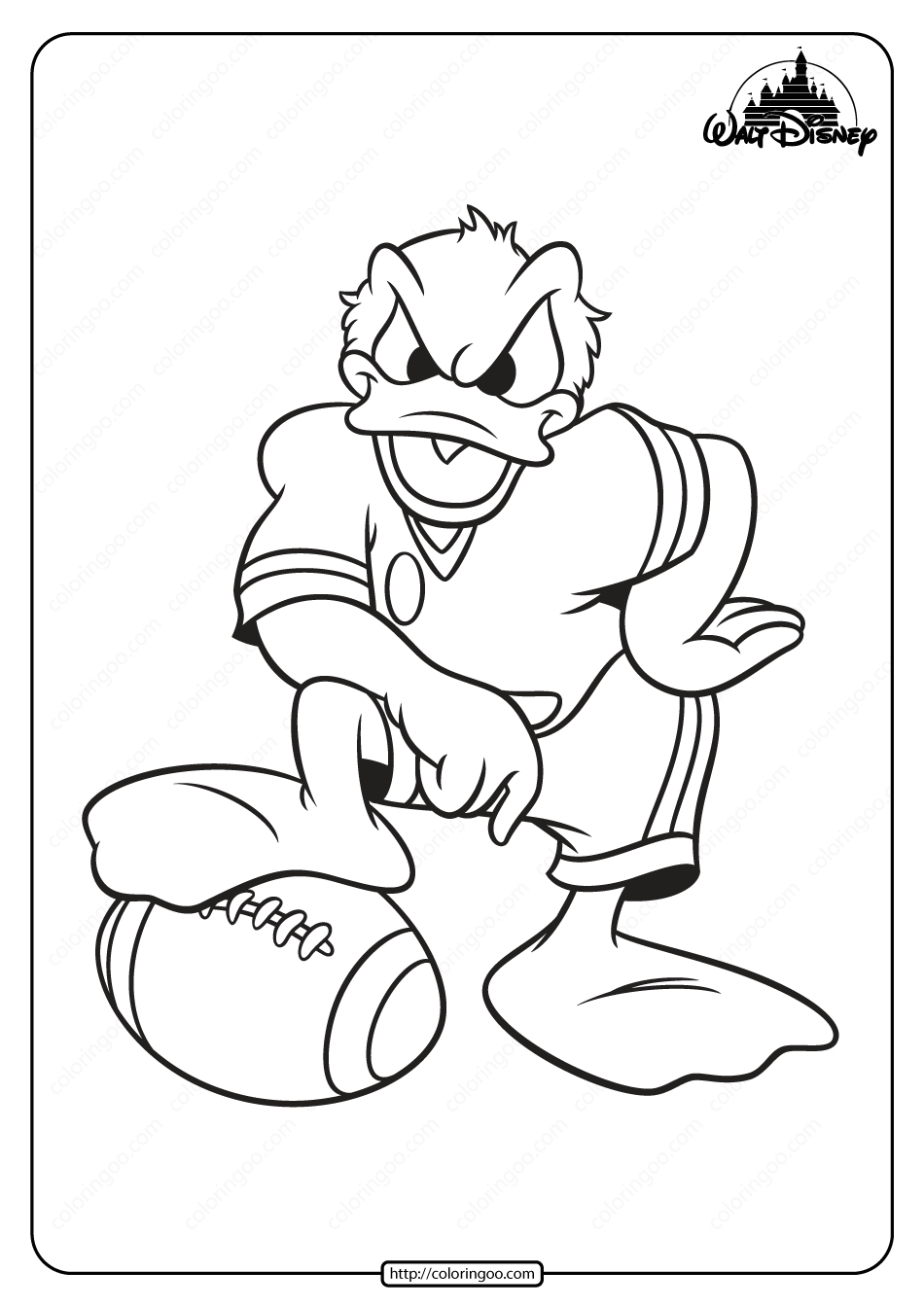 printable donald duck football player coloring page