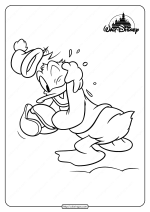 printable donald duck play snowball coloring page