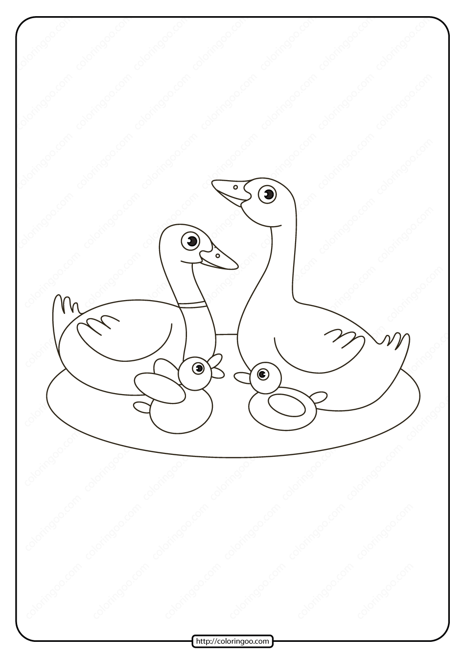 printable duck family in the lake coloring page