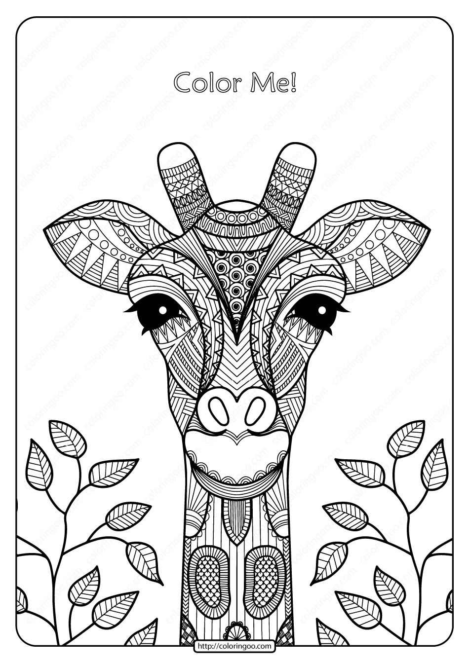 printable giraffe mandala pdf coloring page