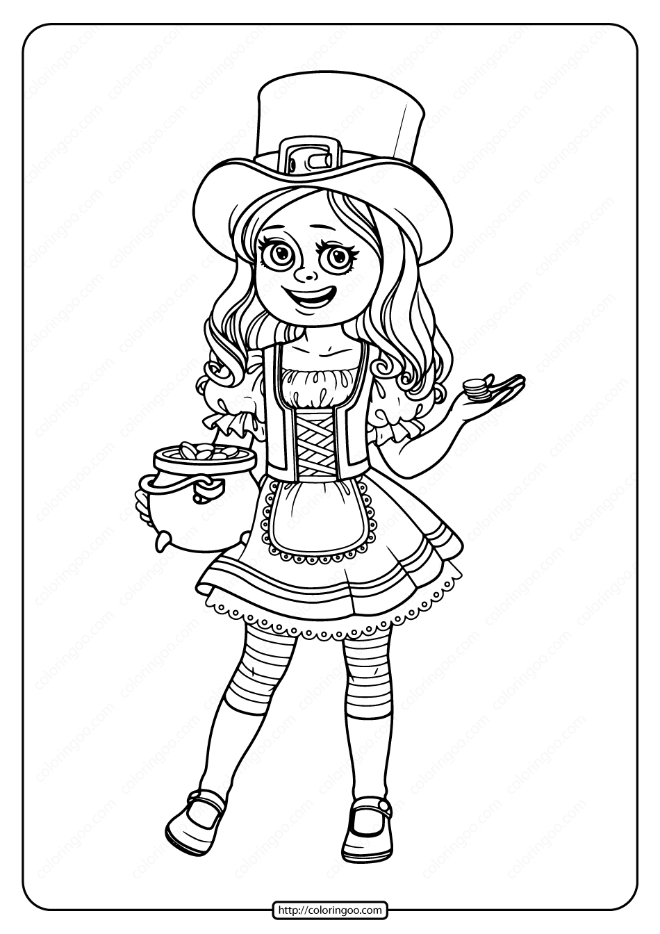 printable girl in st patricks day costume coloring page