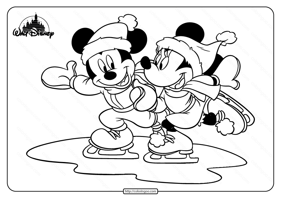 printable minnie mickey mouse ice skating coloring page