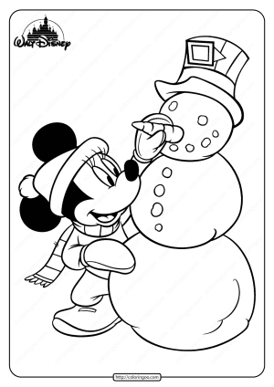 printable minnie mouse making a snowman coloring page
