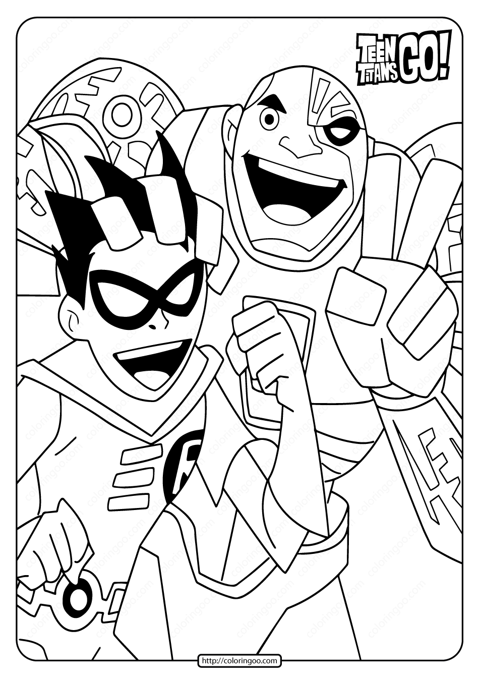 printable teen titans go robin and cyborg coloring page